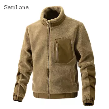 Мужской трикотажный свитер Samlona, новинка 2023, зимние кашемировые пальто, мужской лоскутный Топ, кардиган, винтажный свитер на молнии с карманами