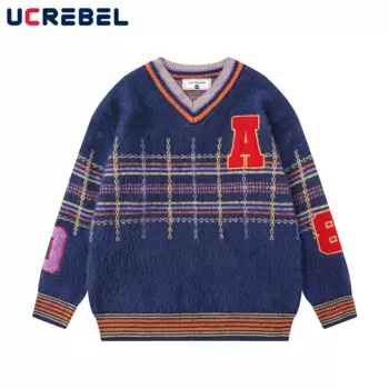 Мужской трикотажный жаккардовый пуловер с длинным рукавом и V-образным вырезом