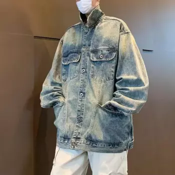 Мужской уличный пиджак в стиле хип-хоп в стиле ретро, весенне-осенняя джинсовая куртка с лацканами, мужская повседневная модная свободная куртка Ruffie
