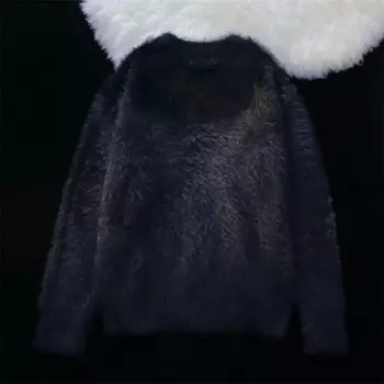 Мужской уютный пуловер оверсайз с длинными рукавами и круглым вырезом