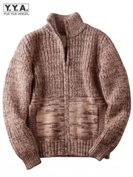 Мужской винтажный шерстяной свитер на молнии, с воротником-стойкой