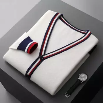 Мужской вязаный кардиган с V-образным вырезом, из 100% шерсти