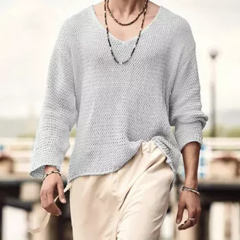 Мужской вязаный свитер, однотонный Повседневный Легкий джемпер с длинным рукавом, весна-осень