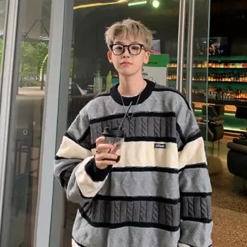 Мужской вязаный свитер с принтом, Осень-зима