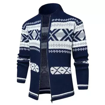 Мужской Жаккардовый свитер на молнии, с длинным рукавом