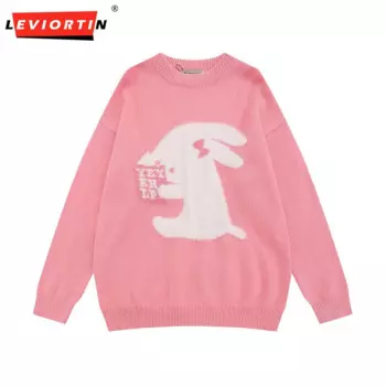 Мужской Жаккардовый свитер с кроликом на осень и зиму, повседневный свободный трикотажный пуловер с длинными рукавами