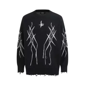 Мужской/женский винтажный пуловер оверсайз с длинным рукавом и бахромой