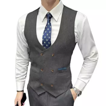 Мужской жилет, серый однотонный тройной тонкий повседневный деловой жилет с двойной пуговицей для свадебной вечеринки, банкета, выпускного вечера, комплект, мужской костюм, жилет