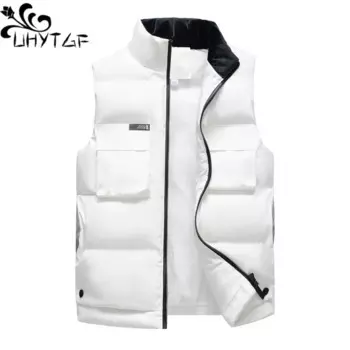 Мужской зимний хлопковый жилет UHYTGF 6XL 7XL 8XL 2022, качественный пуховик, повседневные теплые паркеры, топы, мужской жилет без рукавов 199