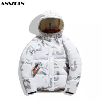 Мужской зимний теплый пуховик ANSZKTN с капюшоном и надписью