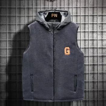 Мужской зимний теплый утепленный жилет, Мужская модная куртка без рукавов из овечьей шерсти, повседневный мужской жилет с капюшоном, ветрозащитный свободный двухместный жилет