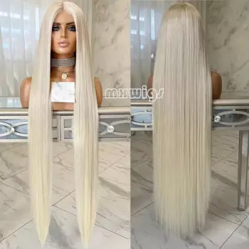 MXWIGS Блондинка 60, прямые волосы, синтетический парик 13X4, кружевной передний парик для женщин, длинный бесклеевой предварительно выщипанный термостойкий волокно для косплея