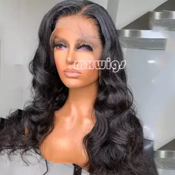 MXWIGS черные объемные волосы синтетические 13X4 парик фронта шнурка для женщин мягкий косплей длинные бесклеевые предварительно выщипанные термостойкие волокна