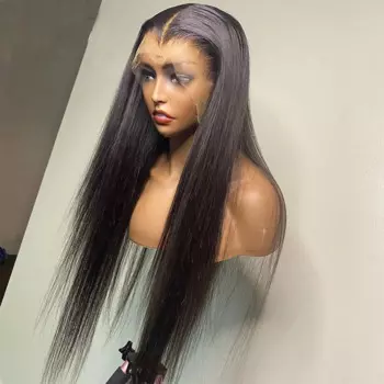 MXWIGS черные прямые волосы синтетические 13X 4 кружевной передний парик для женщин Мягкий Косплей 26 дюймов длинный бесклеевой предварительно выщипанный термостойкий