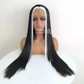 MXWIGS синтетические волосы хайлайтер белый прямой кружевной передний парик для черных женщин Мягкий 26 дюймов длинный бесклеевой термостойкий
