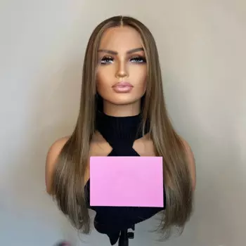 MXWIGS Toffee коричневый шелковистый прямой парик, синтетические волосы, кружевные передние парики со средней частью, длинные волоконные парики, парики для ежедневного использования