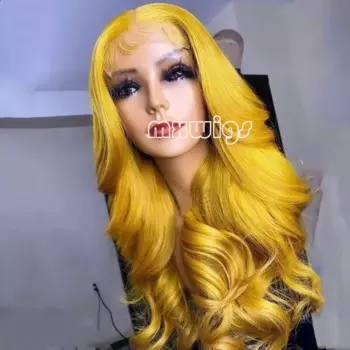 MXWIGS желтые объемные волосы синтетические 13X4 парик фронта шнурка для женщин косплей длинные бесклеевые предварительно выщипанные термостойкие волокна