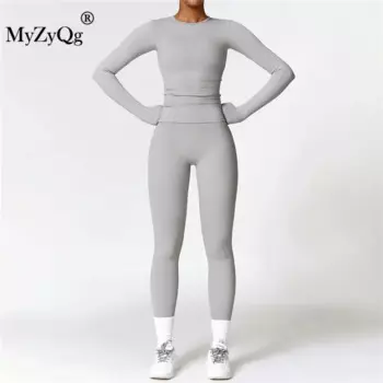 MyZyQg женский комплект из двух предметов со штанами, спортивная одежда, футболки с длинными рукавами, леггинсы, быстросохнущий топ для фитнеса, спортивный костюм для бега