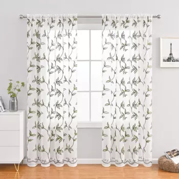 N3029Curtain занавеска, марлевая занавеска с вышивкой в виде листьев винограда, эркерная занавеска для эркера, белая полупрозрачная марлевая занавеска с вышивкой