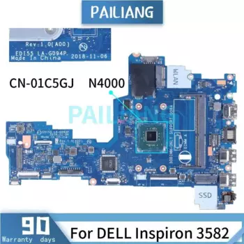 N4000 для ноутбука DELL Inspiron 3482 3582, материнская плата CN-01C5GJ 01C5GJ EDI55 LA-G094P SR3S1 DDR4, проверено