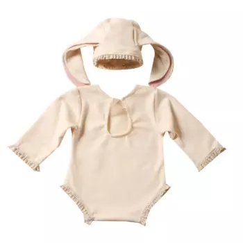 N80C Одежда для фотосъемки новорожденных с кроликом, шапка с кроличьими ушками и комбинезон, детская шапка с длинными ушками и