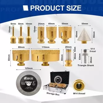 Набор алмазных сверл SHDIATOOL, 12 шт