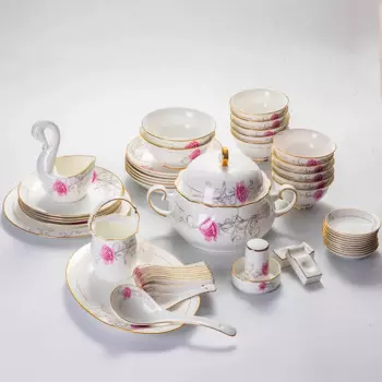 Набор чашек и тарелок Jingdezhen, высококлассная посуда из костяного фарфора 60 шт., столовые приборы, тарелка, миска, палочки для еды, свадебные подарки