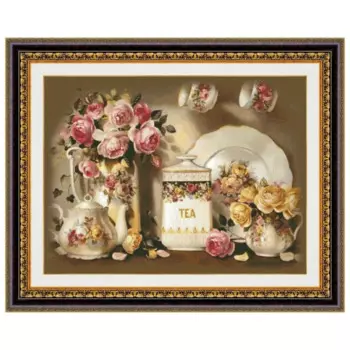 Набор для вышивки крестиком Rose teaset, 18 карат, 14 карат, 11 карат, отсчитанная белая ткань, хлопковая нить, ткань для шитья, рукоделие, настенные Подвески с большими рисунками