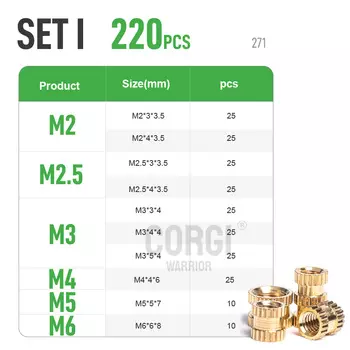 Набор гаек из термоплавкой латуни от 70/1300 от M1 до M10, набор гаек с нагревательными вставками, набор гаек, коробка для гаек с накаткой и резьбой