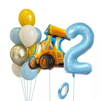 Набор из 13 шт., воздушные шары строительной техники с голубыми цифрами