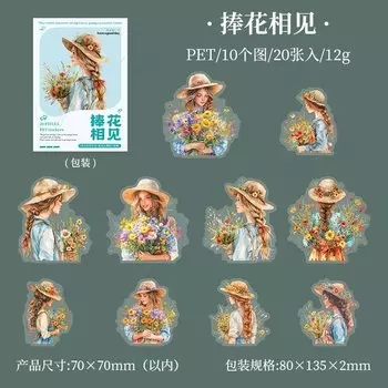 Набор из 20 стикеров Alideco "Девушка в поле цветов"