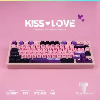 Набор колпачков для клавиш CSGO KISS & LOVE, 148 клавиш, вишневый профиль PBT, 5-сторонняя сублимация, подходит для механической клавиатуры 61%-108%, колпачки для клавиш