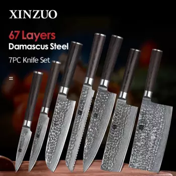 Набор кухонных ножей XINZUO VG10, 7 шт., лезвия из нержавеющей стали, дамасский наборы шеф-ножей, наборы ножей, сантоку, для очистки овощей, кухонные инструменты