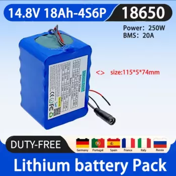 Набор литий-ионных аккумуляторов 14,8 в, 18 Ач, 4S6P 18650, подходит для аккумуляторных батарей большой емкости на солнечных батареях высокой мощности + зарядное устройство 2 А
