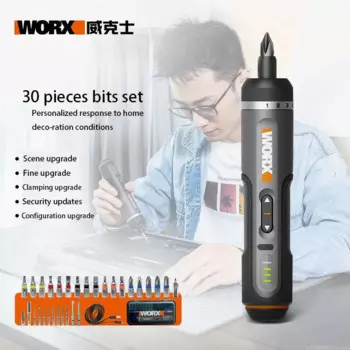 Набор миниатюрных электрических отверток Worx 4 в WX242, умные беспроводные электрические отвертки, USB перезаряжаемая ручка, набор из 30 Бит, дрель, инструмент