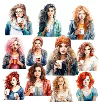 Набор наклеек BLINGIRD "Девушка с кофе"