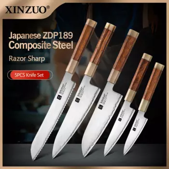 Набор ножей шеф-повара XINZUO, 5 шт., японские, быстрое, высокоуглеродистые, для шеф-повара, хлеба, сантоку, маленькие ножи Gyuto с деревянной подарочной коробкой
