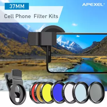 Набор объективов APEXEL 7 в 1 для камеры телефона, 37 мм, красные, синие, желтые фильтры + фильтр CPL/ND Star для смартфонов, аксессуар для телескопа