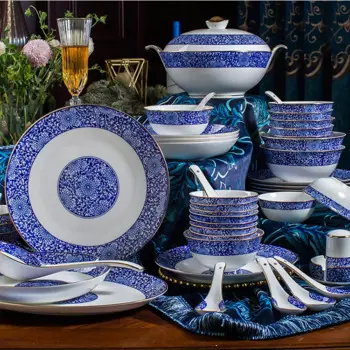 Набор посуды Duci Jingdezhen из 58 предметов из костяного фарфора, чаши и блюда, домашние подарки, сине-белый в глазури