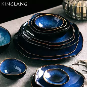 Набор посуды KINGLANG для 1/2/4 человек, голубой цвет, керамика, неправильной формы, Обеденный набор, тарелка