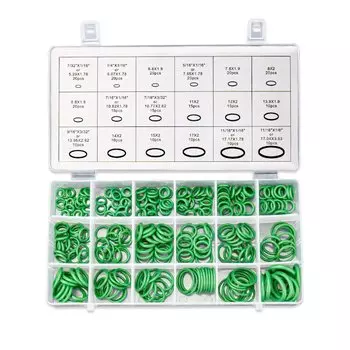 Набор резиновых уплотнительных колец, комплект ассортимент уплотнений колец для автомобиля, кондиционера, гидравлики, воздушного газа, ОВКВ, R134a, R12, зеленый