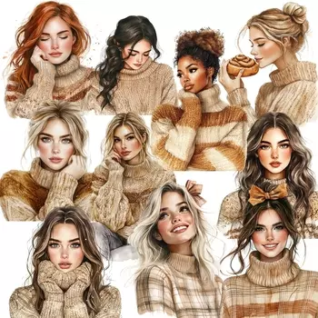 Набор стикеров BLINGIRD "Девушки в зимнем свитере", 17 шт.