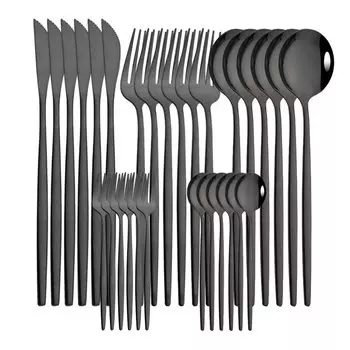 Набор столовых приборов из нержавеющей стали 30 шт., черный золото