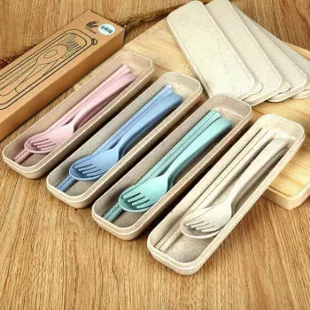 Набор столовых приборов из пшеничной соломы, портативная ложка, вилка, палочки для еды, подарок из трех предметов, LX6168