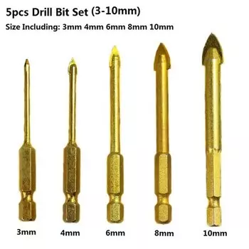 Набор сверл из карбида вольфрама с шестигранным хвостовиком, 1/4 дюйма, 5 шт.