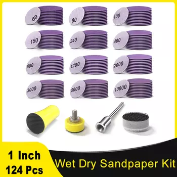 1 дюйм, 124 шт., набор влажной и сухой наждачной бумаги с шлифовальным блоком, интерфейсная накладка для сверлильной шлифовальной машины, вращающихся инструментов и ювелирных изделий из дерева и металла