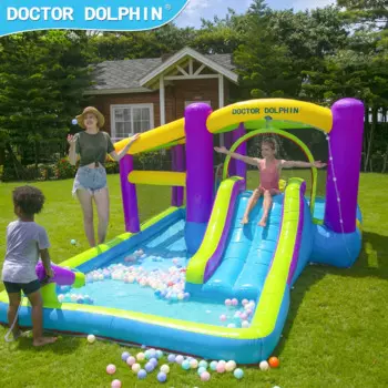 Надувной батут Doctor Dolphin 406*285*180 см, водная горка, прыгающий батут с бассейном