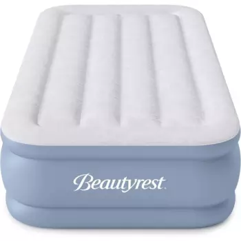 Надувной матрас Beautyrest: приподнятая воздушная кровать с внешним насосом, двойная, серая/белая