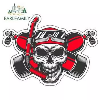 Накидка для автомобиля EARLFAMILY, 13 см х 9,6 см, с рисунком черепа, водолаза, автомобильные наклейки бампер, для багажника, грузовика, винил JDM