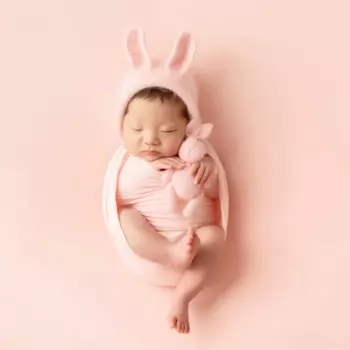 Накидки для новорожденных для фотосъемки, хлопковые мягкие эластичные накидки розового цвета, вязаная шапка с ушками, кукла-кролик, студийный реквизит для детской съемки